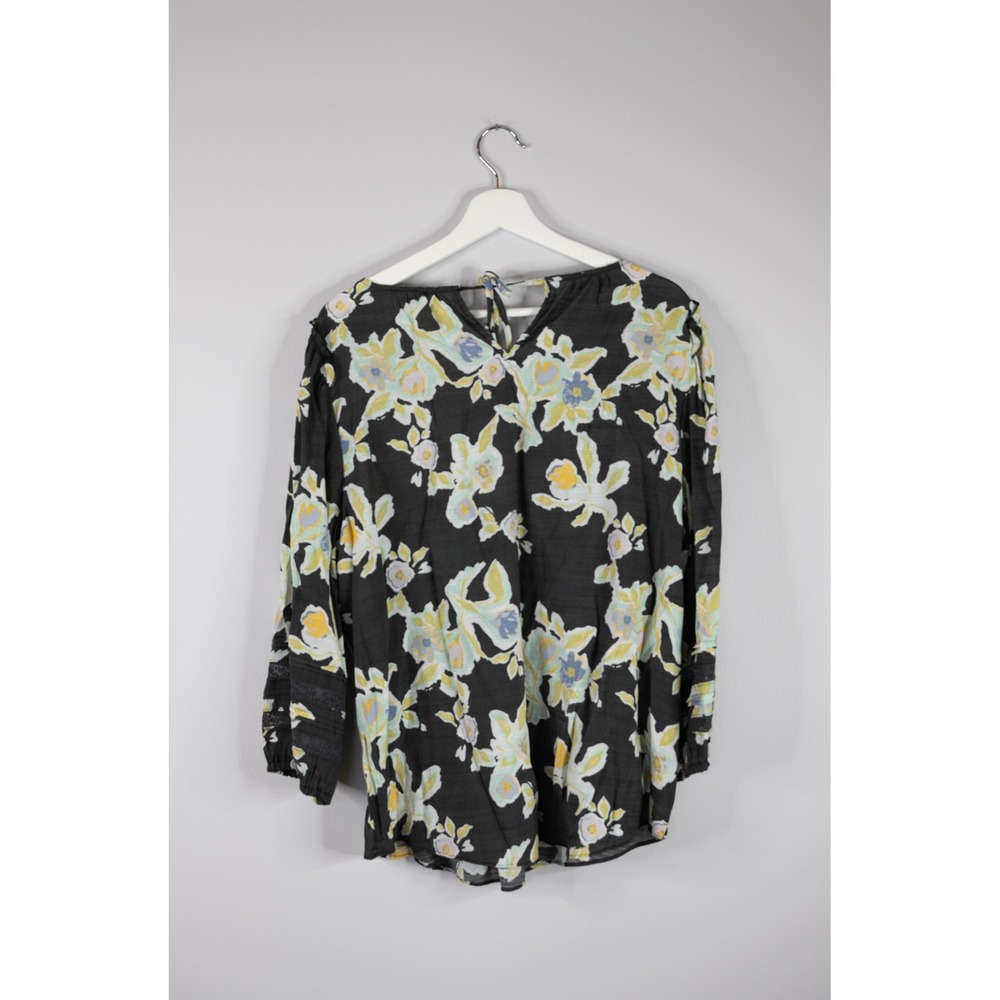 LC Lauren Conrad Floral Blouse Womens XL Black Boho Cottagecore Prairie lace - Picture 4 of 8